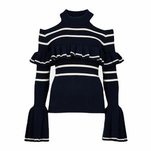 Self-Portrait Cold Shoulder Frill Stripe Sweater NWT 8